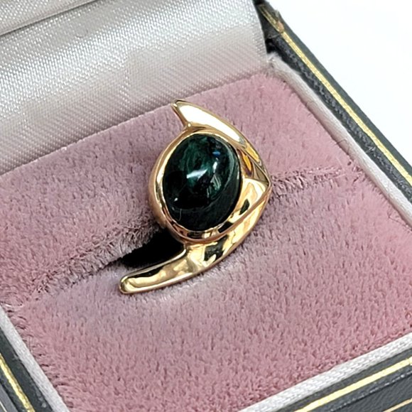 14k Yellow Gold Malachite Angel Fish Tie Tack Pin Vintage Artisan Made CT409 - Picture 13 of 16